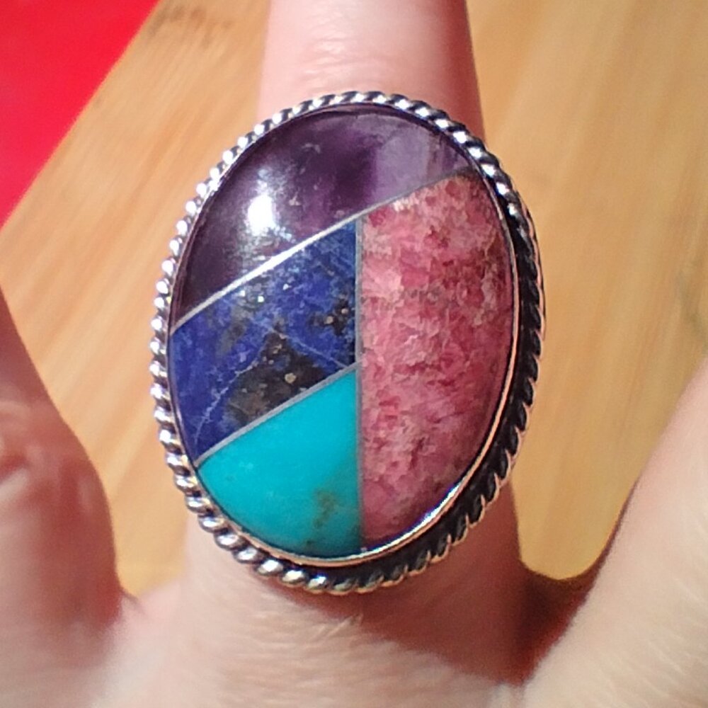 Jay King DTR multi stone Turquoise Lapis inlay ring 925 Sterling Silver size 10 - Picture 8 of 10